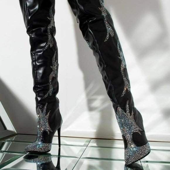 8 THIGH HIGH STILETTO HEEL DIAMOND BOOT, SEXY BOOTS, NIB - Picture 1 of 5
